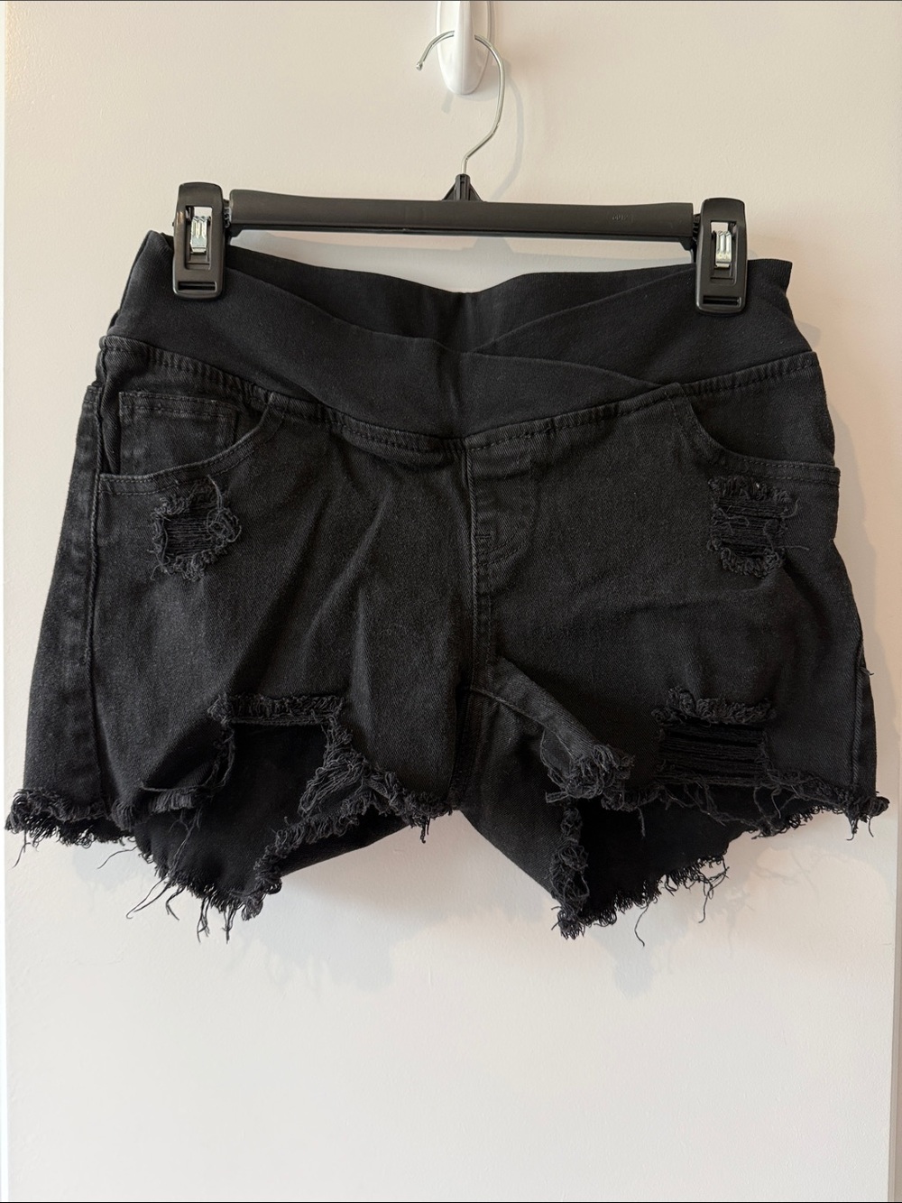 Distressed Black Denim Jean Shorts with Frayed Hem